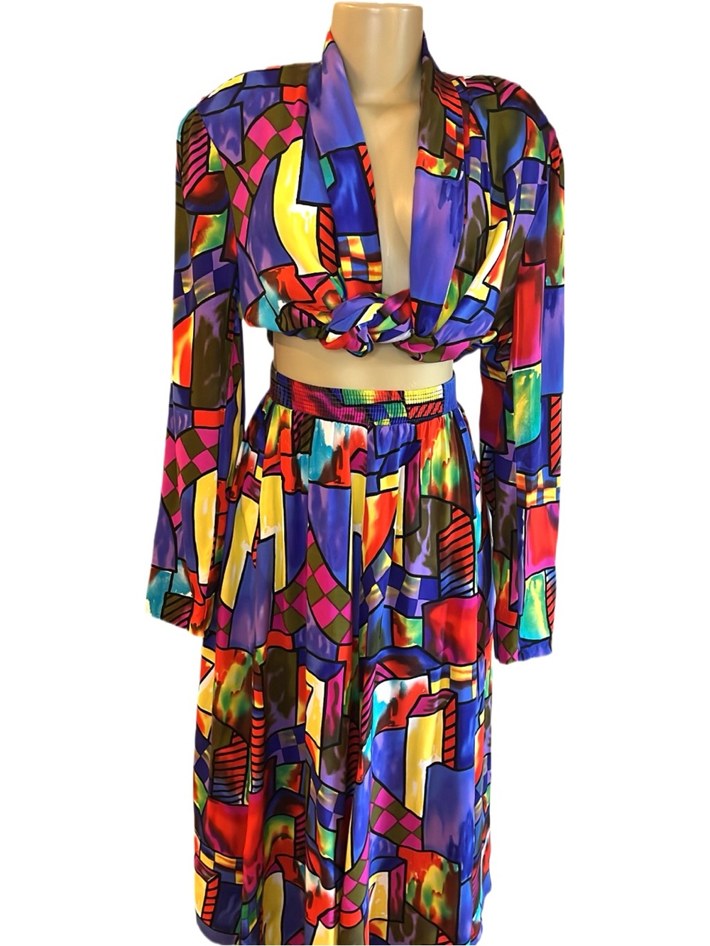 Vintage Sunny Sport By Sunny South Colorful Abstract Skirt Set